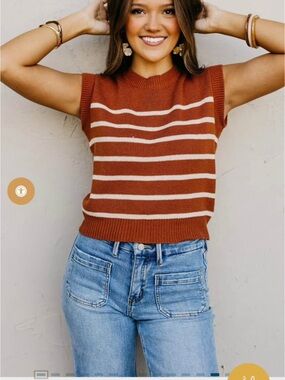 Rust Striped Sleeveless Knit Sweater - Women